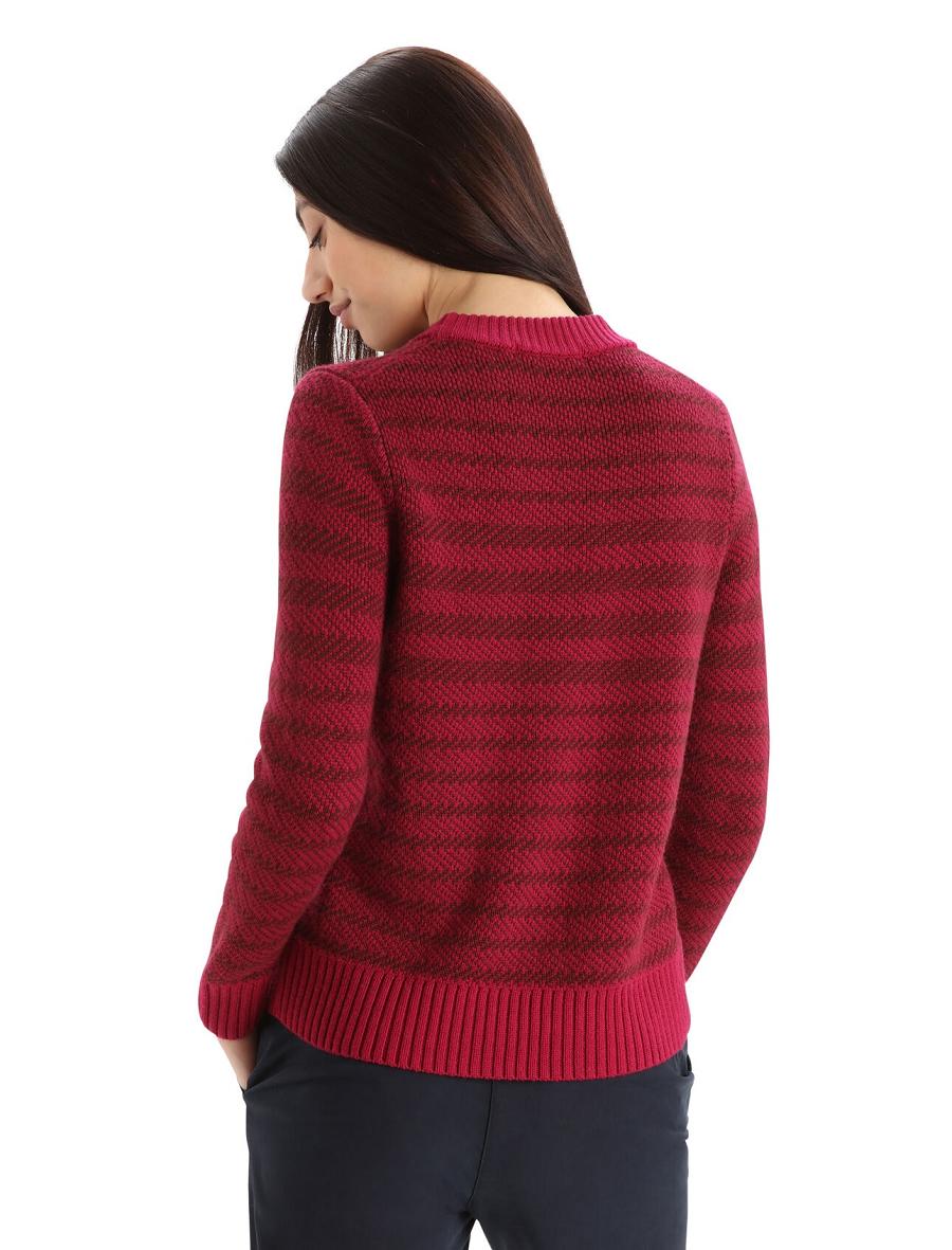 Cherry / Espresso Women's Icebreaker Merino Waypoint Crewe Sweaters | USA 1625EBCX